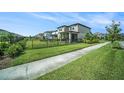 Well-manicured backyard with black metal fence and green grass at 4608 Emprise Way, Land O Lakes, FL 34638