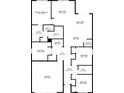 Detailed floorplan layout showing dimensions of the primary bedroom, living room, kitchen, bedrooms and garage at 7774 Sail Clover Ln, Zephyrhills, FL 33540