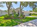 Inviting single-story home with a verdant lawn, mature trees, and a practical two-car garage at 8213 Swann Hollow Dr, Tampa, FL 33647