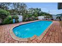 Inviting in-ground pool surrounded by a brick patio and lush greenery in a private backyard at 11236 116Th St, Largo, FL 33778
