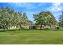 Expansive backyard with mature trees and screened-in lanai, perfect for outdoor living and entertaining at 26616 Whirlaway Ter, Wesley Chapel, FL 33544