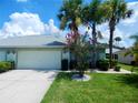 Well-maintained home with lush lawn and beautiful landscaping, including palm trees, offering great curb appeal at 29413 Caddyshack Ln, San Antonio, FL 33576