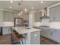 Modern kitchen with stainless steel appliances, quartz countertops, and pendant lighting over the island at 4644 San Martino Dr, Wesley Chapel, FL 33543