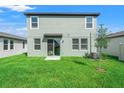 Image showing the back of the house with sliding glass doors and a spacious grass yard at 3655 Moscato Dr, Brooksville, FL 34602