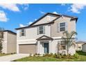 Charming two-story home features a well-manicured lawn and a two-car garage at 8918 Parsons Hill Blvd, Wesley Chapel, FL 33545