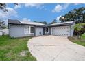 Attractive single-story home with a spacious driveway, solar panels, and a two-car garage at 15906 Country Farm Pl, Tampa, FL 33624