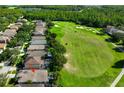 Aerial view of a home near a lush golf course with mature trees and other homes in the community at 19309 Seacove Dr, Lutz, FL 33558