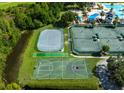 Aerial view of community sport courts including basketball and tennis, with some green space at 19309 Seacove Dr, Lutz, FL 33558