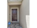 Close up of the front door and entryway of a home with secure lock and alarm system sign at 14524 Dunrobin Dr, Wimauma, FL 33598