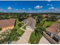 An aerial view of a home with a driveway, lush landscaping, and a well-maintained lawn on a sunny day at 8604 Herons Cove Pl, Tampa, FL 33647