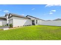 Well-maintained home featuring lush green lawn, attached garage, and modern architectural details at 29245 Fedora Cir, Brooksville, FL 34602