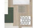 A collection of different interior design materials with a white and green color scheme at 3275 Guanabana Xing, Wesley Chapel, FL 33543