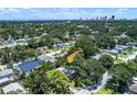 Aerial view showing property's location, surrounded by lush greenery and distant city skyline at 3317 15Th N St, St Petersburg, FL 33704