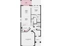 A detailed first floor plan featuring a two-car garage, kitchen, dining room, great room, and primary suite at 723 Steel Dr, Apollo Beach, FL 33572