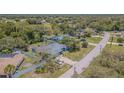 Expansive aerial view showcases the house with mature trees and the surrounding neighborhood at 3144 Abeline Rd, Spring Hill, FL 34608