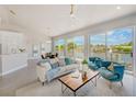 Inviting living area featuring stylish decor and sliding glass doors that open to a waterfront balcony at 5253 Boardwalk St, Holiday, FL 34690
