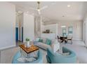 Bright, open-concept living room with modern furnishings and a seamless flow to the kitchen at 5253 Boardwalk St, Holiday, FL 34690