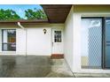 Well-lit entryway with a classic white door, window, and a small welcome mat at 1725 Pine Ridge E Way # E, Palm Harbor, FL 34684