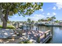 Private wooden dock featuring seating area, scenic water views, and boat access at 336 Westwinds Cir, Palm Harbor, FL 34683