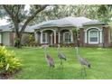 Charming front exterior of the home featuring manicured lawn and native wildlife at 11008 Nest Ct, Odessa, FL 33556