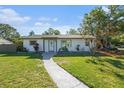 Charming home with a well-manicured lawn, walkway to the front door, and freshly painted exterior at 1601 Paloma Ln, Dunedin, FL 34698