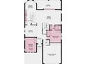 Layout showing a two-car garage, a kitchen, a dining room, and a second study on the first floor at 1806 Longliner Loop, Wesley Chapel, FL 33543