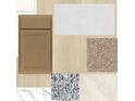 Sample of material options including kitchen cabinet, countertop, floor tile, and carpet at 640 Allora Ave, Nokomis, FL 34275