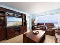 Cozy living room with plush leather seating, a large entertainment center, and views of the ocean at 11000 Gulf Blvd # 1004, Treasure Island, FL 33706
