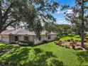 Beautifully landscaped yard with green grass and mature shade trees at 1617 Leland Dr, Sun City Center, FL 33573