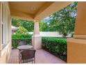 Cozy covered patio with outdoor seating, perfect for enjoying the serene backyard view at 320 Roxbury Crossing Ct, Valrico, FL 33594