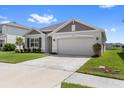 Inviting home with manicured lawn, neutral exterior, and an attached two-car garage on a sunny day at 33369 Hamilton Hill Ln, Wesley Chapel, FL 33545