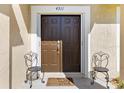 Elegant double front doors with stylish decor and a welcoming doormat on a sunlit porch at 4511 Preston Woods Dr, Valrico, FL 33596
