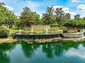 Beautiful community entrance with a water feature, lush landscaping, and stone accents at 1014 Stella Vara Dr, Lutz, FL 33548