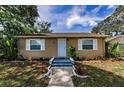 Quaint home with a blue front door, white shutters, and walkway framed by greenery, creating a welcoming entrance at 4616 5Th N Ave, St Petersburg, FL 33713