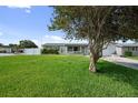 Well-maintained front yard with lush grass and mature trees, providing shade and curb appeal at 5720 Mockingbird Dr, New Port Richey, FL 34652