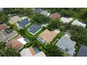 Aerial view showcases a residential neighborhood with well-maintained lawns and several screened-in pools at 8731 Tantallon Cir, Tampa, FL 33647