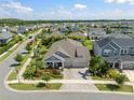 Aerial view of a single-Gathering home in a peaceful residential neighborhood with manicured lawns and mature trees at 7520 Paradiso Dr, Apollo Beach, FL 33572
