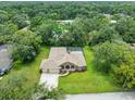 Aerial view of home with screened in pool and lush landscaping at 2409 Heather Manor Ln, Lutz, FL 33549