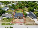 Aerial view showcasing the new construction of a single-story home's location and the planned lawn at 5352 Lowell Ave, Spring Hill, FL 34609