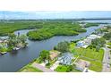 Aerial view showcasing the waterfront home, lush greenery, and scenic surroundings at 8759 Orient Ne Way, St Petersburg, FL 33702