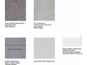 Image showcasing the carpet, floor tile, cabinet, quartz countertop, and paint color selections at 14044 Textile Run, Parrish, FL 34219