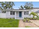Charming front entrance with a blue door, manicured plants, and a walkway to the driveway at 2311 16Th S Ave, St Petersburg, FL 33712