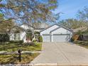Inviting single-story home with a lush front lawn and a spacious driveway leading to a two-car garage at 15209 Hammock Chase Ct, Odessa, FL 33556