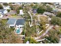 Aerial view showcasing the lot with mature trees and the surrounding neighborhood at 2608 N Ridgewood Ave, Tampa, FL 33602