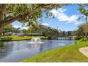 Picturesque pond with a fountain and bridge creating a serene community setting with beautiful landscaping at 14130 Rosemary Ln # 3309, Largo, FL 33774