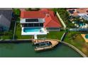 Bird's-eye view showing home, pool, dock, and canal at 4981 61St S Ave, St Petersburg, FL 33715