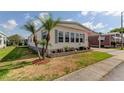 Charming single-wide manufactured home with landscaped front yard and palm trees at 402 Blue Marlin Dr, Oldsmar, FL 34677