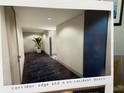 Hallway featuring dark wood floors, blue accents, and a modern plant for an inviting atmosphere at 1 Key Capri # 102E, Treasure Island, FL 33706