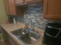 Kitchen with double sink and mosaic backsplash at 7505 Pitch Pine Cir # 123, Tampa, FL 33617
