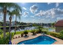 Inviting private pool with canal view and lush landscaping at 6240 Bayside Dr, New Port Richey, FL 34652